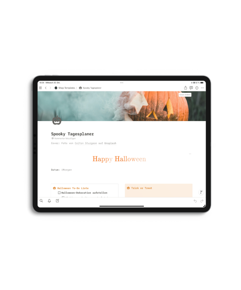 Notion Template - Spooky Tagesplaner - Happy Halloween