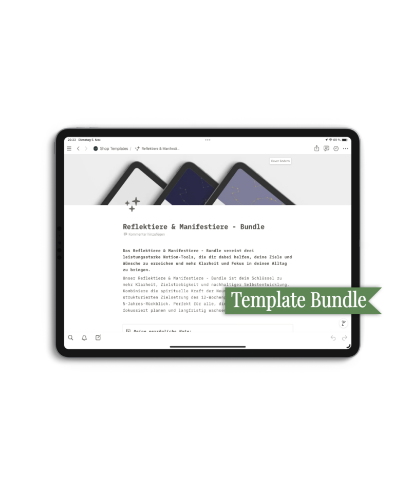 Notion Template Bundle - Reflektiere & Manifestiere